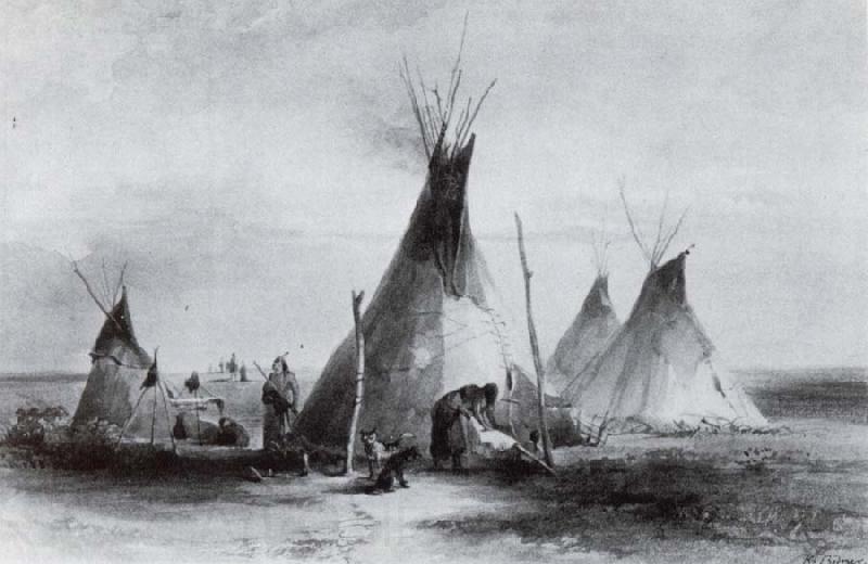 Karl Bodmer Lederzelte der Assiniboins nabe Fort Spain oil painting art